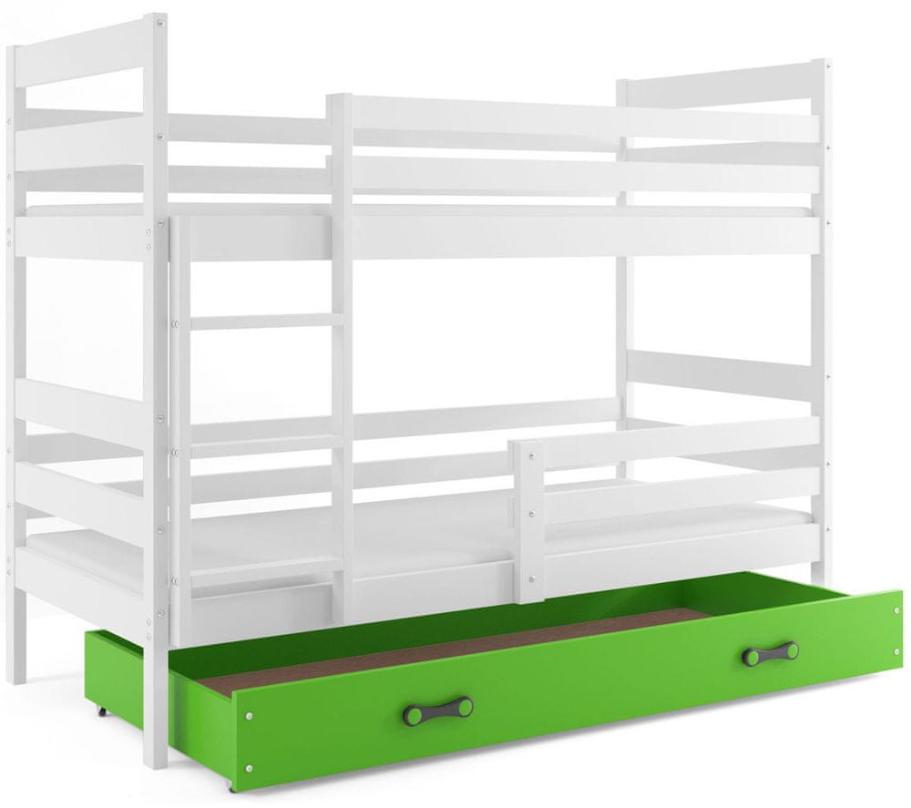 eoshop Poschodová posteľ ERYK 80x190 cm, biela / zelená (Voľba matraca: Penový matrac)